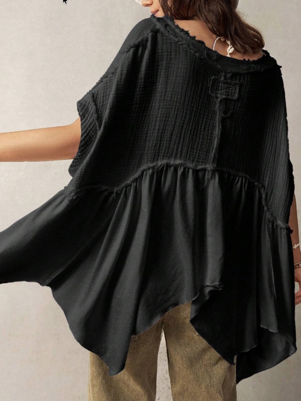 Women’s Black Short Sleeve Flowy Tee - Lightweight Layered Top